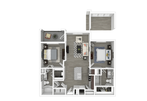 Floor plan for 2 beds, 2 baths, 988 sqft